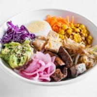 Bb Tofu Veggie Bowl · Jasmine rice, Harvest Blend Greens, Kale, Avocado, Marinated Tofu, Pickled Carrot & Onion, S...