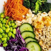 Dgb Buddha'S Bowl · Chili Garlic Tofu | Herbed Barley | Cabbage Edamame | Pickled Carrots | Roasted Broccoli | S...