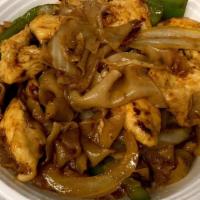 Pad Ki Mao / Drunken Noodles · Mild. Tofu, chicken, shrimp, or beef. Spicy stir-fried broad rice noodle with basil, onion.