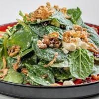 Spinach Salad · Spinach + Feta Cheese + Crispy Shallot + Dried Cranberries + Candied Walnuts