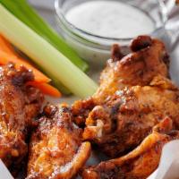 Bbq Chicken Wings · 5 pcs of BBQ Chicken wings served with house barbecue sauce, pickled carrots and celery.