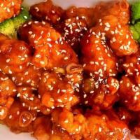 Sesame Chicken · Spicy. With white rice. Hot and spicy.