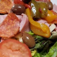 Antipasto (Large) · Gluten-free available. Ham, salami, pepperoni, soppressata, provolone, tomato, cucumber, bla...