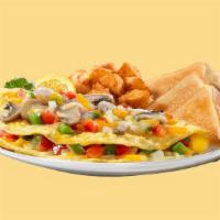 Bp02A. Western Omelette Breakfast Platter  · Ham, bell peppers and onions. Served with home fries and toast.