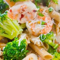 Pasta With Shrimp & Broccoli · Sautéed shrimp and broccoli, with chopped tomatoes in garlic and oil.