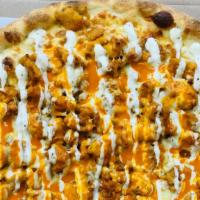 Buffalo Chicken Pizza · Tender pieces of chicken coated in our famous buffalo sauce covered with Mozzarella. Topped ...
