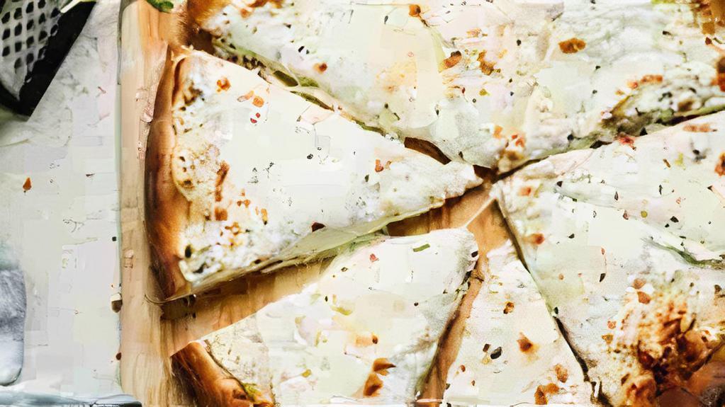 White Pizza · Neapolitan pie topped with melted mozzarella and ricotta cheese.