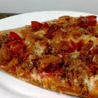Meat Lover Slice · Pepperoni, meatball, sausage, Mozzarella, and cheese pizza sauce.