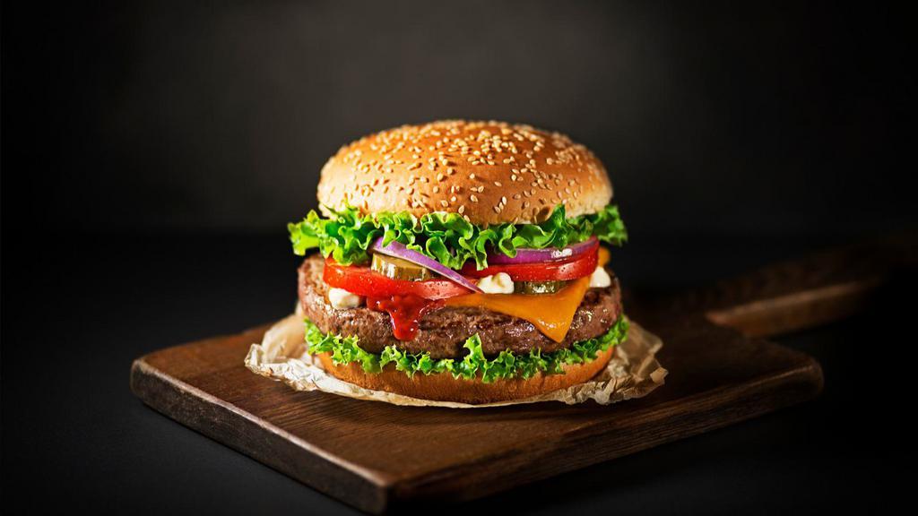 Double Burger · Delicious Burger served with two Beef Patties, Lettuce, Tomato, Pickles, Ketchup & Mayonnaise.