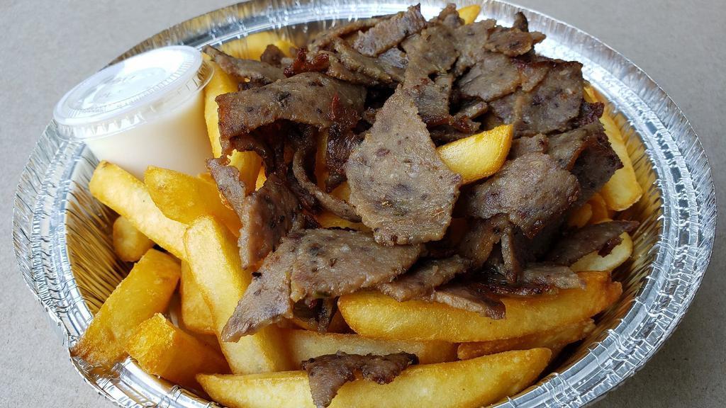 Gyro Fries · Most popular. Topped with chopped lamb gyro, seasoning and tzatziki sauce (side).