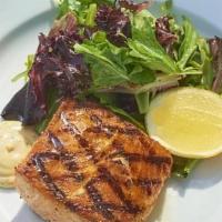 Grilled Salmon · Herb Dijon Vinaigrette. (GF, DF)