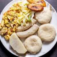 Ackee And Saltfish  · {Please Choose One Side}
 Dumpling Banana n Yam
or Bammy
or Fry Breadfruit
