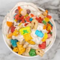 Cereal Killer · Vanilla ice cream with fruity pebbles, crunch berries, and lucky charms topped with all thre...