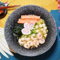 Seafood Shio Ramen · shrimp, scallop, narutomaki, kani, seaweed, green onion