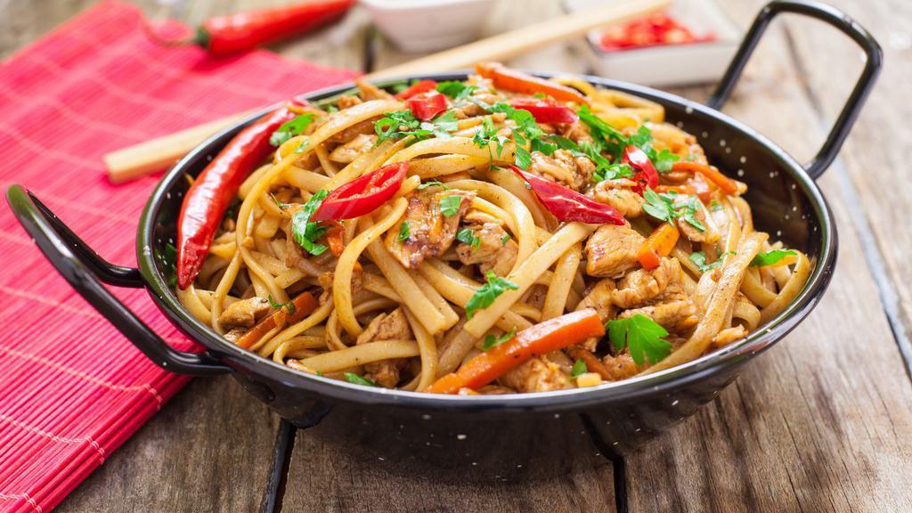 Chicken Chow Mein · Fresh chow mein noodles, chicken breast, farmer's market cabbage, carrots and chef's sauce.