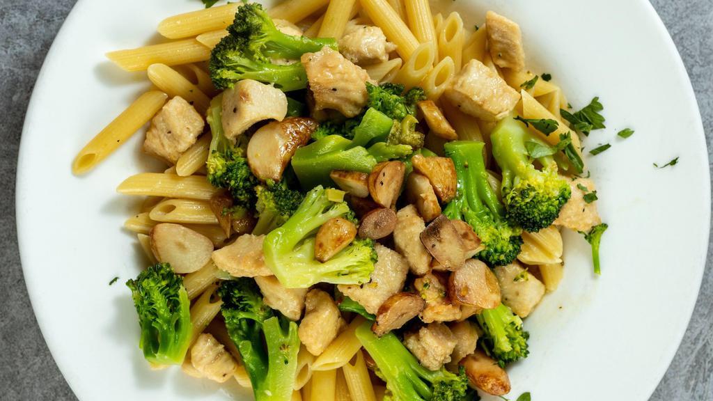 Penne Vincenzo · With chicken & broccoli in a wine and lemon sauce.