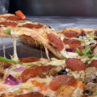 Supreme Pizza · Meatball, pepperoni, sausage, peppers, onions, olives, and tomato sauce.