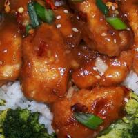 General Tso'S Chicken · Spicy. Served with egg roll and pork fried rice.