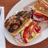 Southwest Panini · Grilled chicken, pepper jack cheese, roasted red peppers, red onions, avocado and chipotle m...