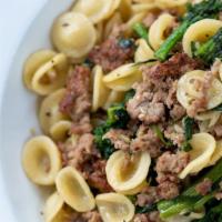 Orecchiette · Sweet Italian sausage, cannellini beans and broccoli rabe in garlic and oil.