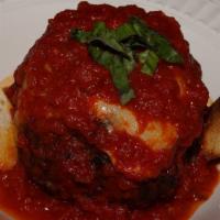 Stuffed Jumbo Meatball · Blend of Three Meats (Veal, Pork & Beef), Stuffed with Fresh Ricotta, topped with House-made...