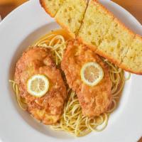 Chicken Francese · Served with pasta and garlic knots or Italian bread. If you would like extra sauce/dressing,...