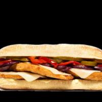 Jimmy T · Breaded chicken cutlet, melted mozzarella, grilled onion, sweet peppers and honey mustard.
