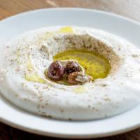 Labne · rich creamy dip made from yogurt, topped with olive oil and za'atar spice blend
