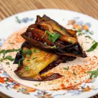 Eggplant & Tahini · slices of eggplant brushed with olive oil & roasted, drizzled with tahini