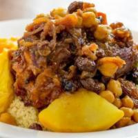 Lamb Shank Couscous · slow-cooked lamb shank, braised butternut squash, carrots, zucchini, celery, turnips, served...