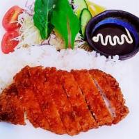 Pork Katsu Platter · fried pork with rice and salad