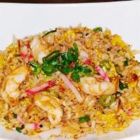 Shrimp Fried Rice · top w. egg, scallions, fish cake and shrimp