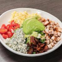 Cobb Salad · Grilled chicken, bacon, avocado, blue cheese, cherry tomatoes, hard-boiled egg, buttermilk r...