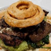 New York Strip Steak · new York  strip steak ,mash potatoes , sautéed spinach