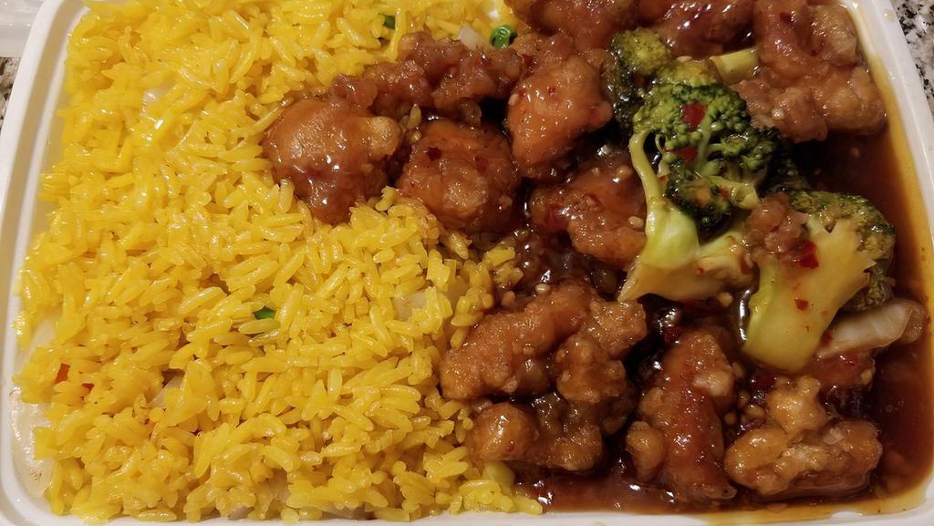 General Tso'S Chicken · Hot and spicy. Chunk chicken lightly fried with hot bean sauce, this plate was devised by a private chef of General Tso's who was famous in Szechuan army.