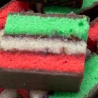 Tri-Color Cookies By The Pound · Traditional tri colored cookies with raspberry filling.