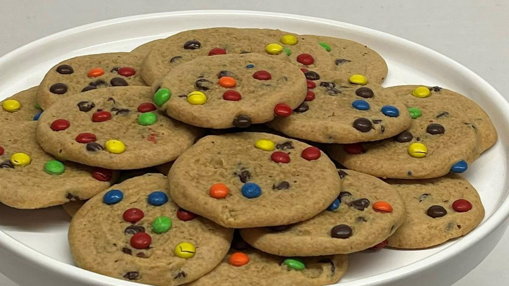 M & M Chocolate Chip Cookie · Traditional Chocolate Chip Cookie topped with mini  m&m's