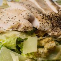 43 Caesar Salad · Grilled chicken, with romaine hearts, quinoa, shaved parmigiano, avocado, bacon, and cherry ...