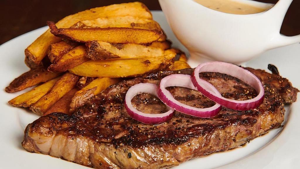 Ny Strip Steak · A hand-cut Sterling Silver 12-ounce strip with hand-cut fries, and a side of peppercorn sauce