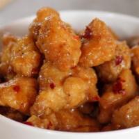 Orange Chicken · With white rice. Hot and spicy.