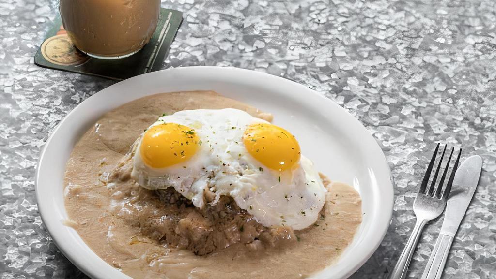 Loco Moco · Beef patty on a bed of rice with an over easy epp on top smothered in brown gravy or chili. Make it deluxe with caramalized onions, mushroom (or both) for an addition cost.