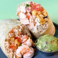 Pineapple Shrimp Burrito · Sweet & spicy shrimp burrito with your choice of toppings and sauce