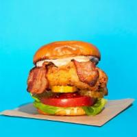 Chicken Bacon Sandwich · Buttermilk fried chicken with hickory smoked brown sugar bacon, lettuce, tomato, b&b pickles...