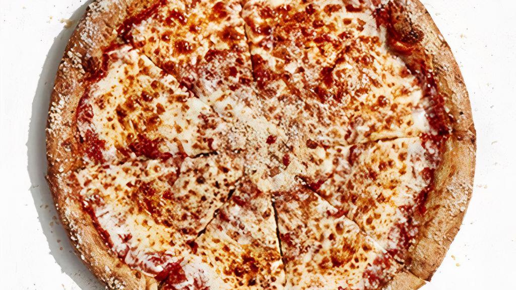 Cheese Pizza · Mellow red sauce with mozzarella on our signature crust basted with garlic butter and sprinkled with Parmesan.