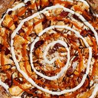 Buffalo Chicken · Made with mozzarella, then layered with Buffalo chicken, caramelized onions and applewood-sm...
