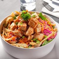 Asian Chicken Salad · diced chicken breast, red cabbage, romaine, sesame, shredded carrot, scallion, ginger teriya...