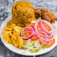 Mofongo / 3. Mofongo  · Una libra de chicharrón dominicano. / One pound Dominican Style Pork Rinds. Con Arroz grande...