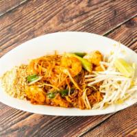 Pad Thai · Vegan/Vegetarian, Gluten free. Thai stick rice noodles with tofu, eggs, chopped radish, chiv...