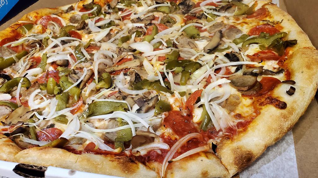 Peter'S Special Pizza · Pepperoni, sausage, peppers, mushroom, and onions.