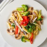 Penne Primavera · With sauteed onions, roasted pepper, sauteed broccoli, sauteed mushrooms, sauteed spinach in...